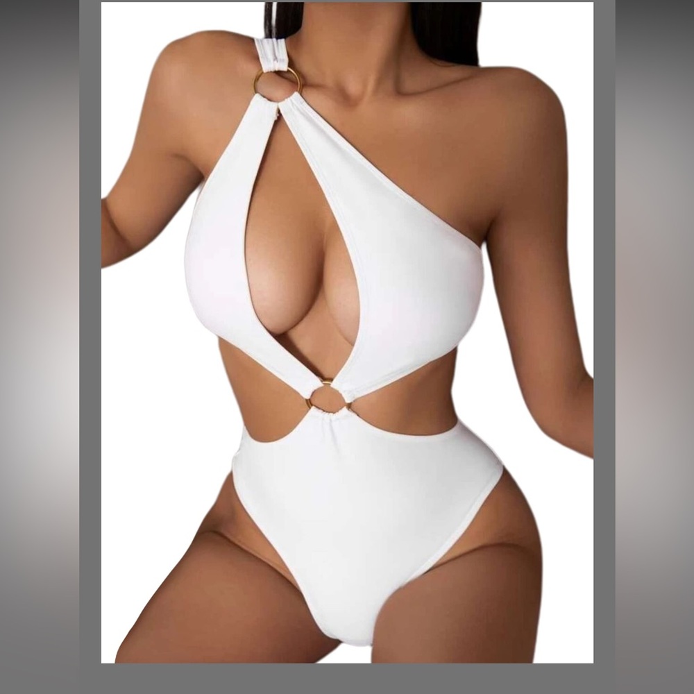 Hilinker Women's Sexy Ring Front Cut Out One Piece Swimsuit One Shoulder